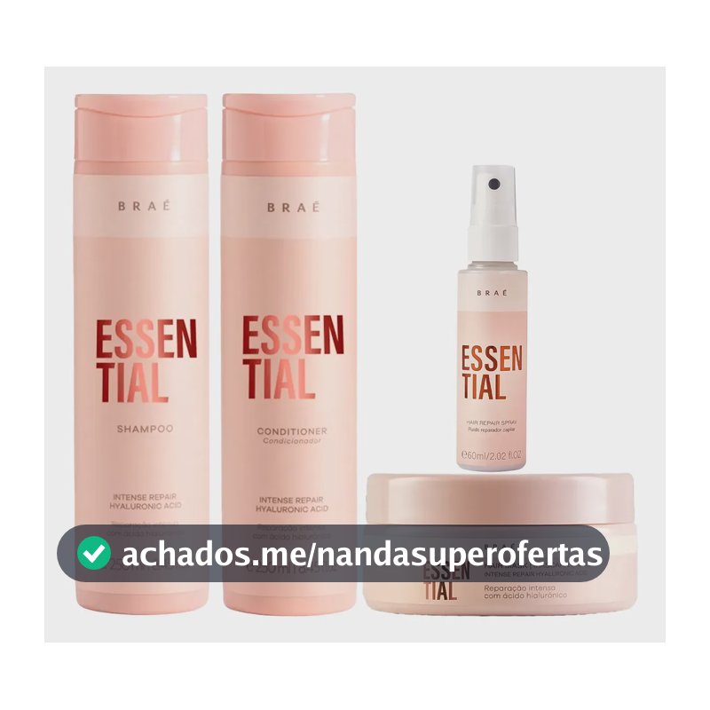Kit Braé Essential Shampoo + Condicionador + Máscara + Fluido