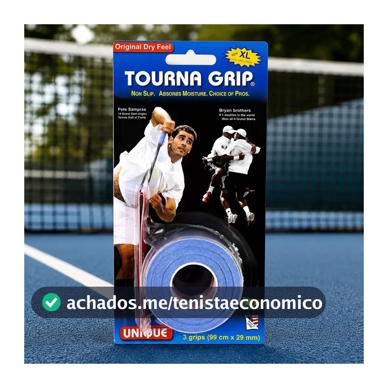 Overgrip Unique Tourna Sampras Azul Com 03 Unidades Grip Fita Cabo Empunhadura