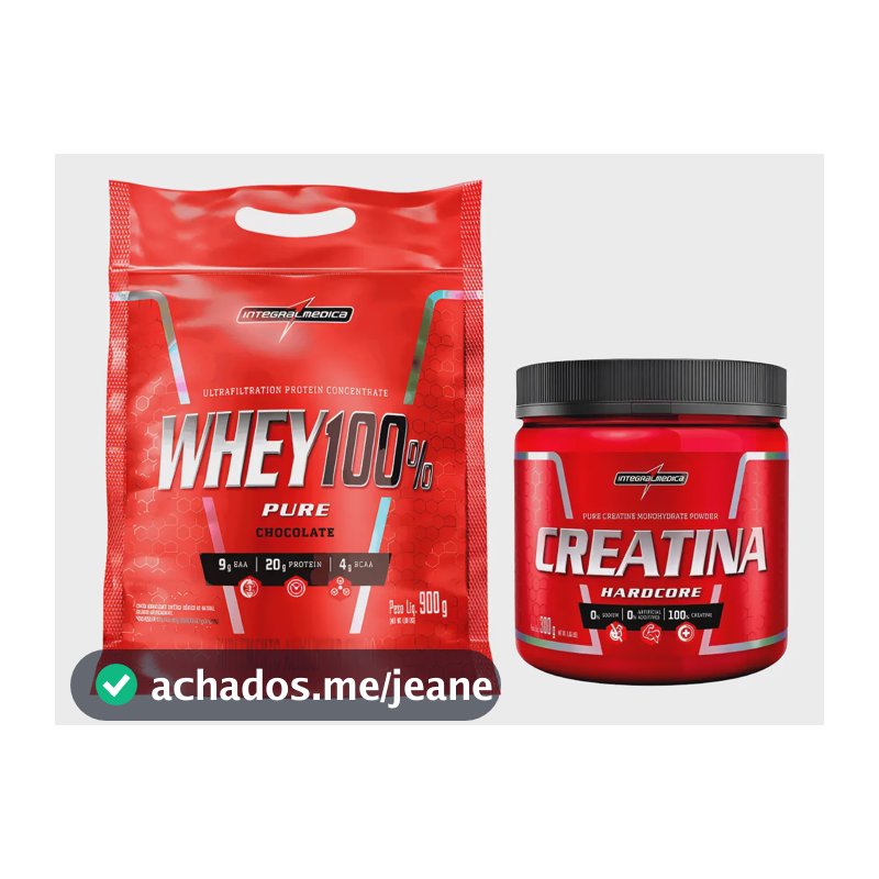 Refil Whey 100% 900g Pure + Creatina 300g - Integralmédica Sabor Morango