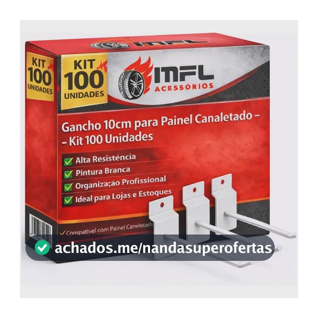Kit 100 Gancho Para Painel Canaletado Cor Branco 10cm Marca MFL