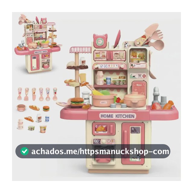 Cozinha Infantil Brinquedo Com Luz 33 Acessórios Sai Água Rosa
