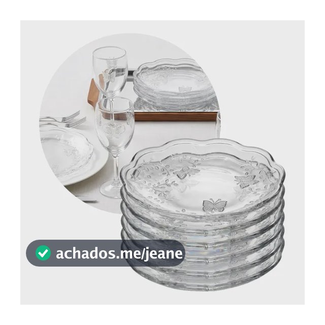 Jogo 6 Pratos Raso Jantar Almoço 27cm Cristal Butterfly Lyor Cristal Florido