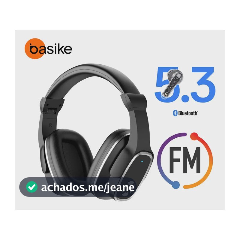 Fone de Ouvido Basike Headphone Bluetooth 5.3 Over-Ear, Sem Fio Com Rádio FM e Microfone