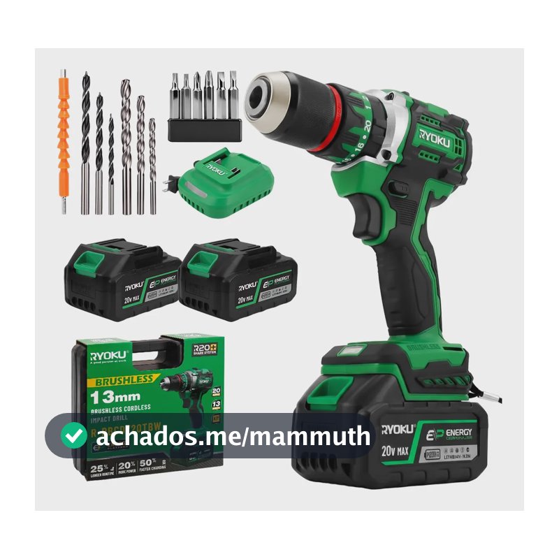 Furadeira E Parafusadeira De Impacto Brushless 13mm Ryoku Verde 127/220v