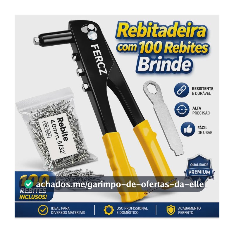 Rebitador Manual Tipo Alicate Com 4 Bicos E 100 Rebites Para Metal Alumínio Madeira E Plástico Universal Profissional