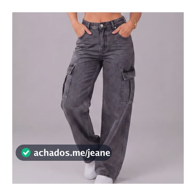 Calça Jeans Wide Leg Cargo Feminina Grafite 34 Ao 44