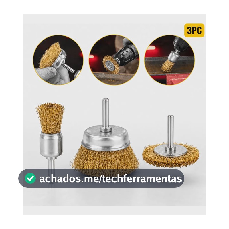 Kit 3 Jogo Escova Aço Circular Copo E Pincel Pra Furadeira