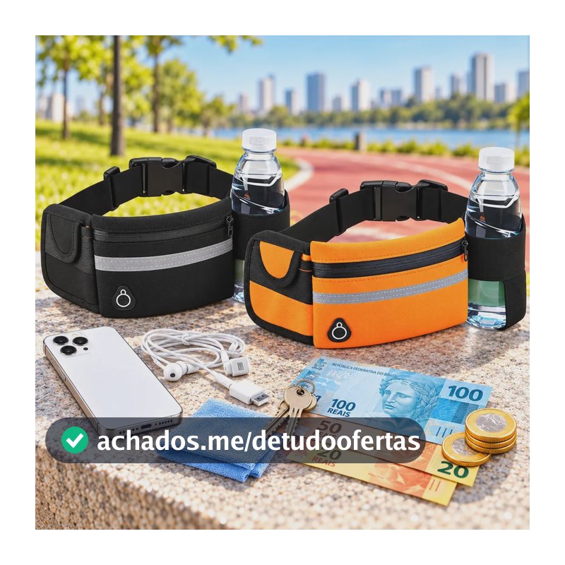 Kit 2 Pochetes Esportiva Impermeável Celular Acessórios Academia Treino Corrida Caminhada Moderna Bolsa Transversal Cintura Moda Blogueira Marca Lemon Shark Cor Preta E Laranja