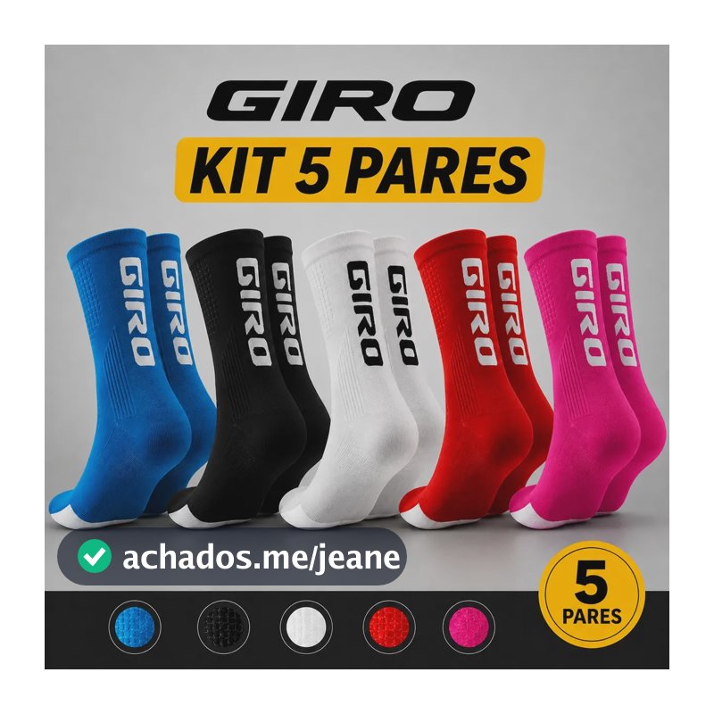 Kit 5 Pares Meia Ciclismo Giro Cano Alto Variada Liso Com Logo Único