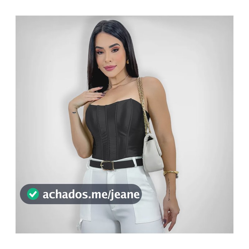 Cropped Corset Feminino Bico Acetinado Luxo Amarração Top Preto Único