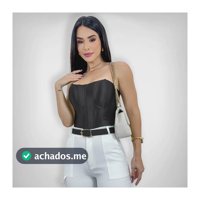 Cropped Corset Feminino Bico Acetinado Luxo Amarração Top Preto Único