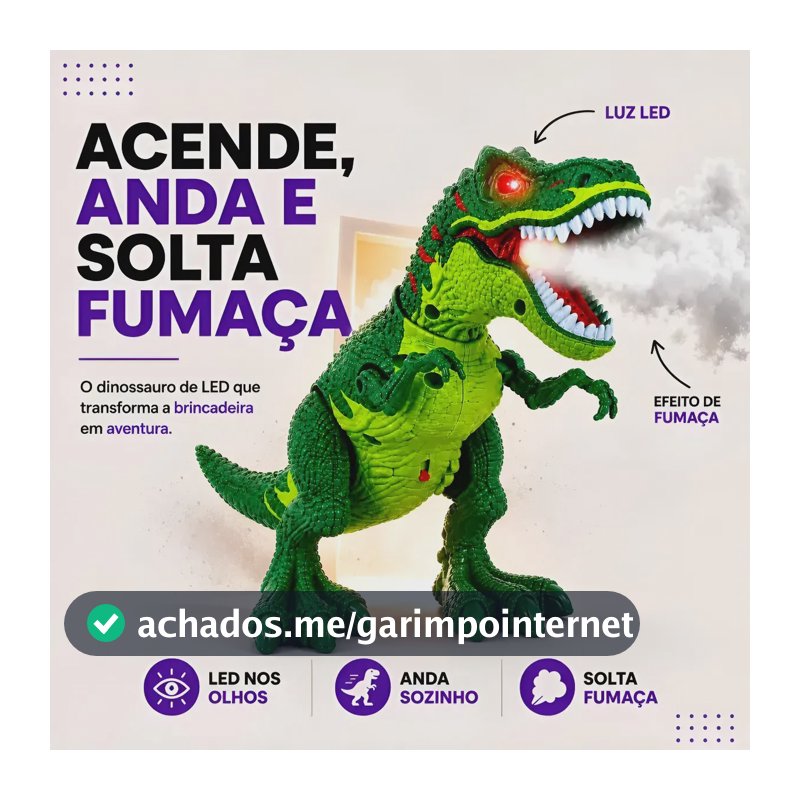 Dinossauro Brinquedo Solta Vapor Faz Barulho Fumaca Luz De Led Som Movimenta Anda Tiranossauro T Rex Infantil Robo Interativo Luzes Realista Articulado Acende Abre Boca Presente Crianca Verde