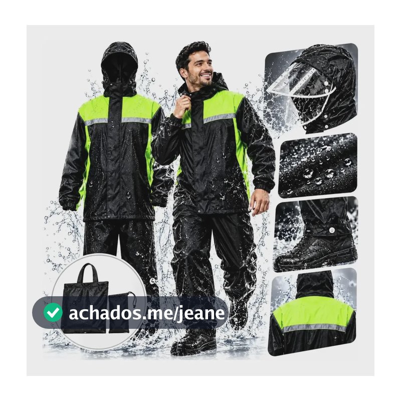 Capa De Chuva Motociclista Com Calça Viseira E Capuz Removív Preto 2xl(gg)