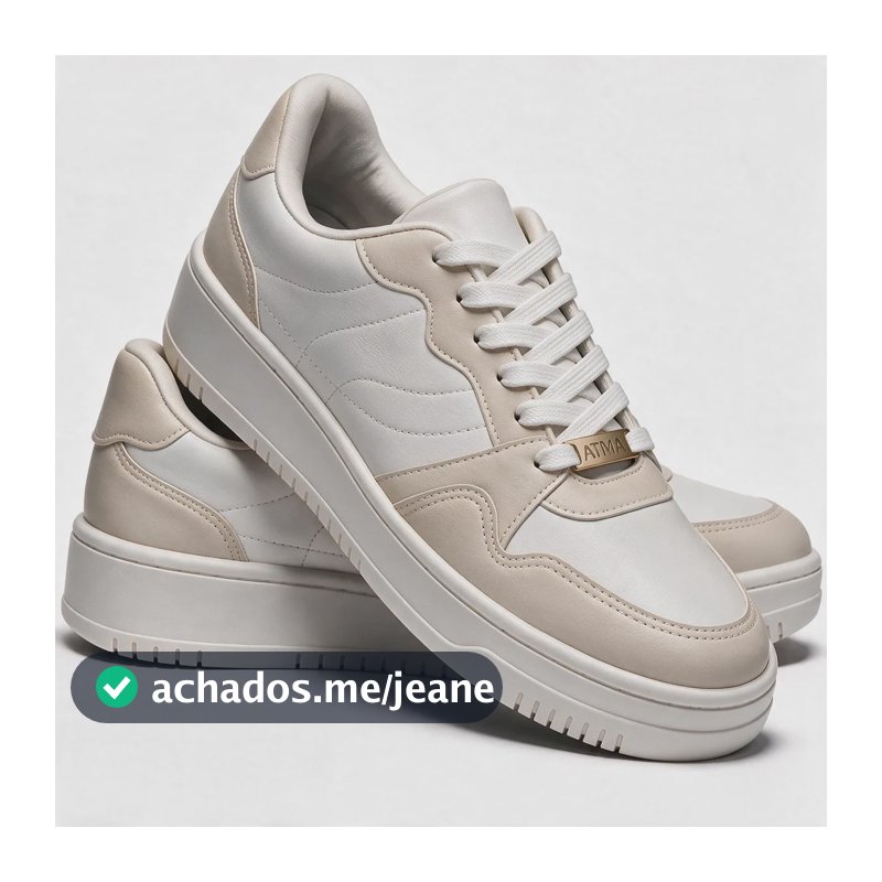 Tênis Feminino Casual Plataforma Atma Confortável Estiloso Branco E Bege Liso 37 Br