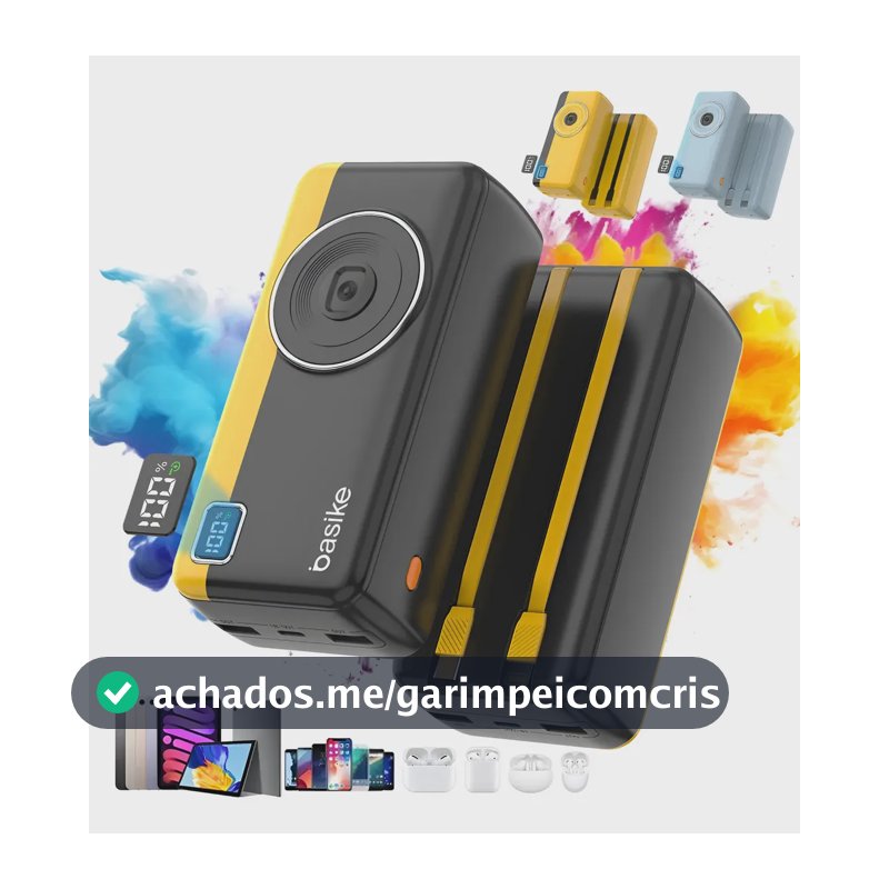 Power Bank Basike 30000mAh com Carga Rápida 22.5W e Cabos Integrados, para iPhone e Android