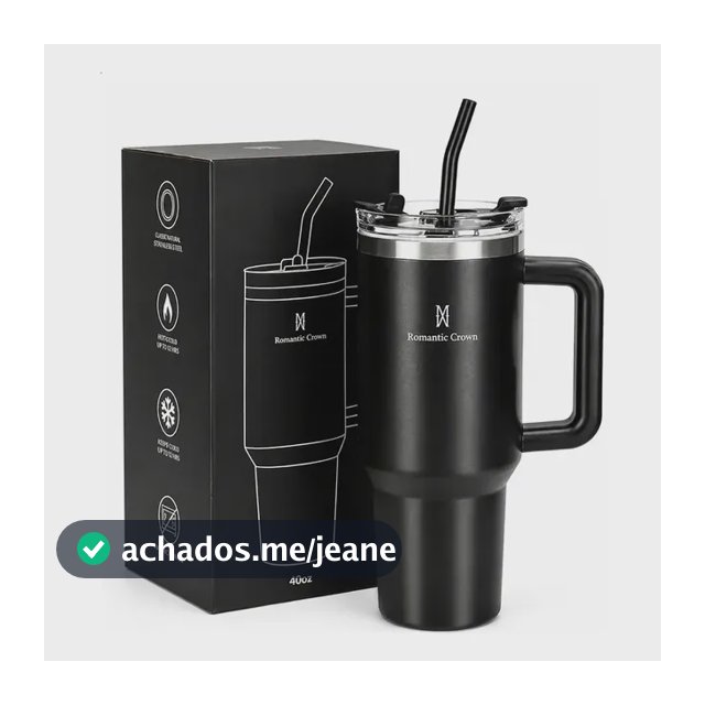 Copo Térmico Gigante 1,2l Inox Com Tampa E Inox Canudo Cor Preto Cor Pura / Material Fosco