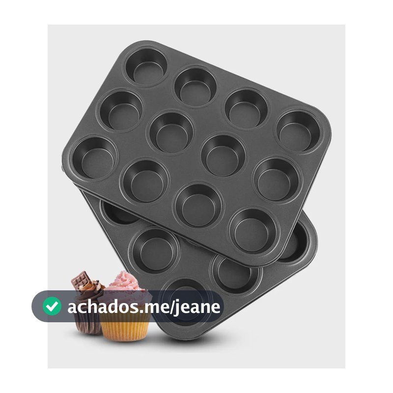 Kit 2 Forma Assadeira Cupcake Faz Pão De Queijo Empada 12 Cavidades De Aço carbono com revestimento antiaderente Cor Preto