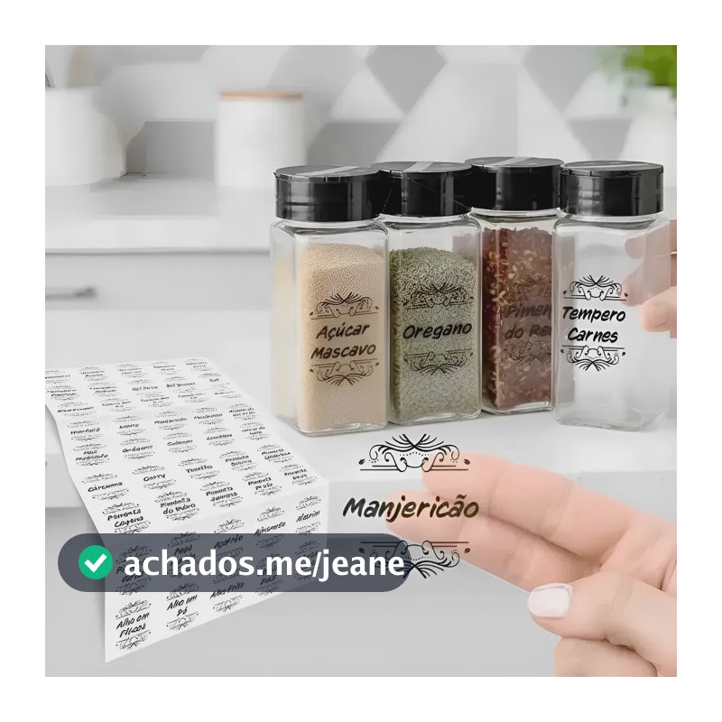 10 Potes De Tempero Vidro 120ml Com Dosador + 50 Etiquetas Preto