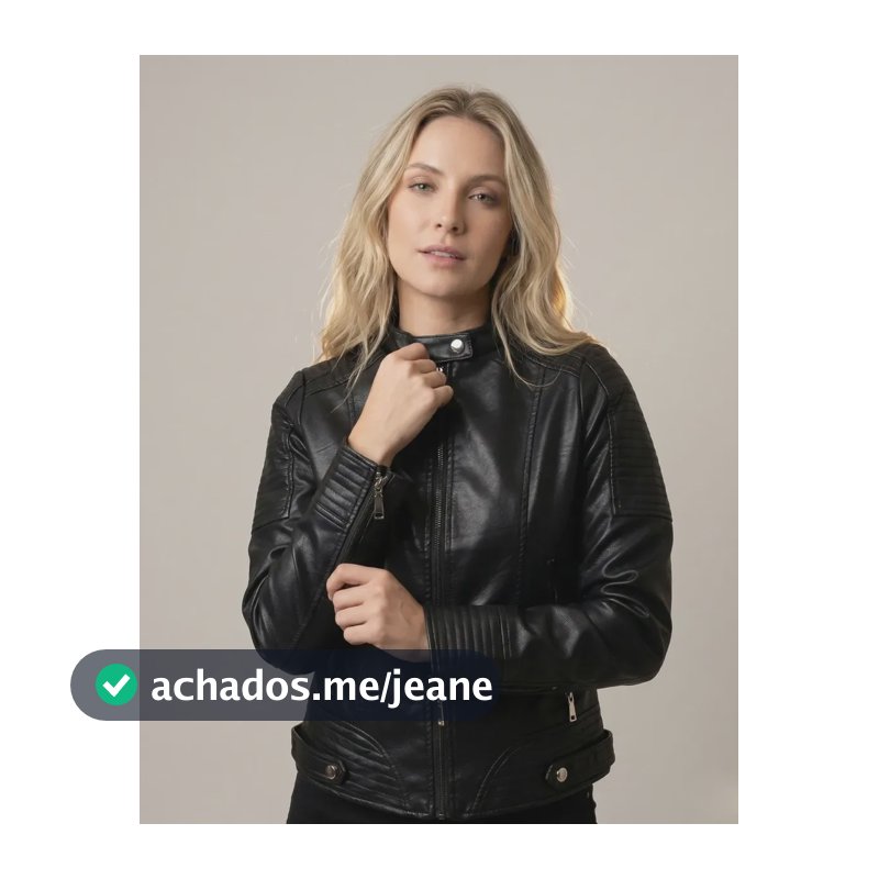 Jaqueta Feminina Couro Forrada Moderna Luxo Casual Com Zíper Preto G Lisa