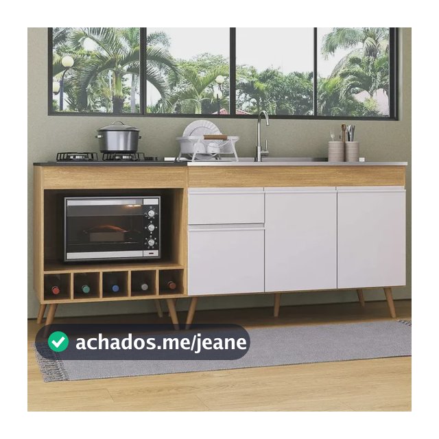 Kit Balcão de Cozinha para Pia e Balcão para Cooktop/Forno 190cm Veneza Multimóveis MP2384 - Madeirado/Branco