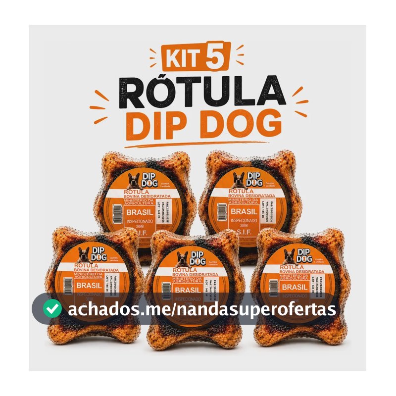 Kit Com 5 Rótula Bovina Desidratada Dip Dog Petisco Natural
