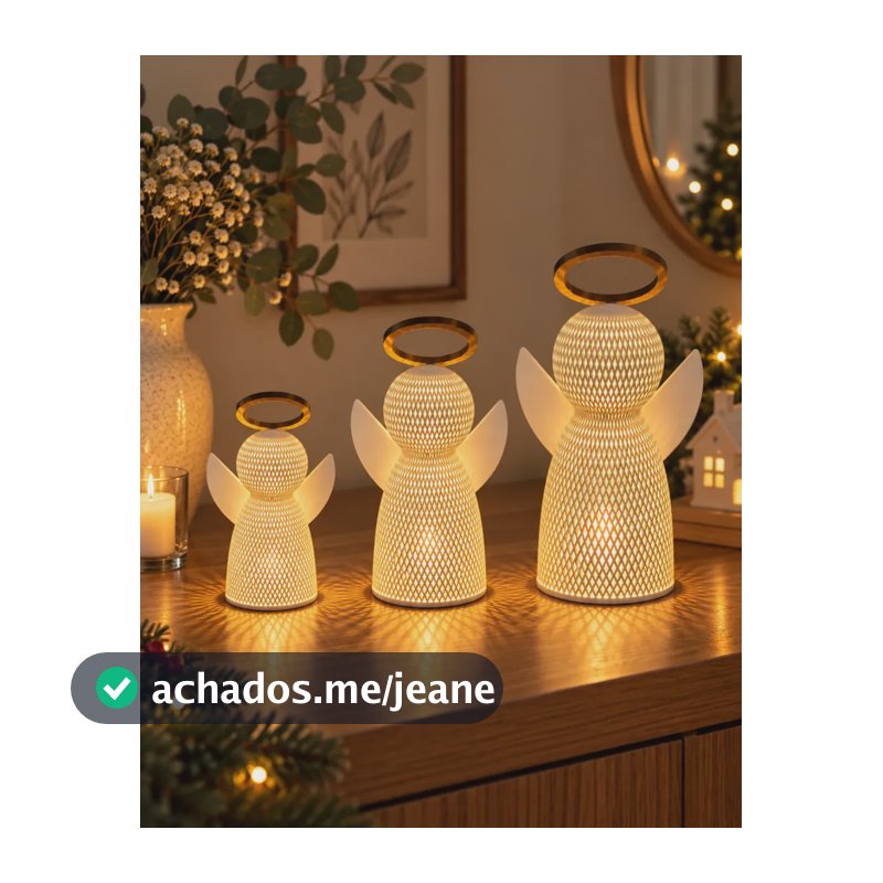 Anjo Natal Led Luminária Decorativa Mesa Presente 3 Unidades 3 Anjos