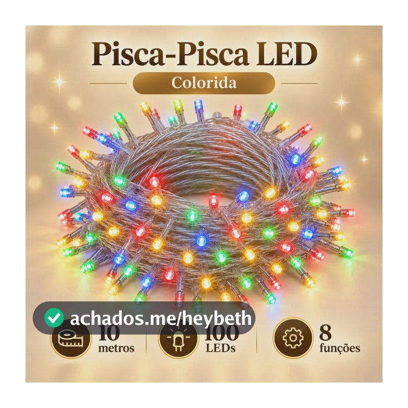 Pisca Pisca Natalino LED 10 Metros 100 LEDs 8 Funções Para Árvore Decoração de Natal Colorido