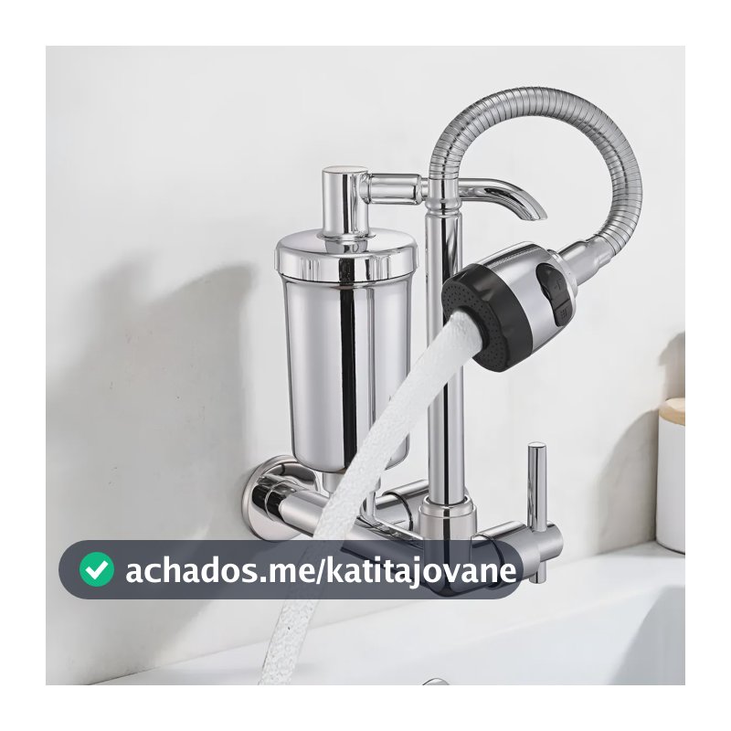 Torneira De Cozinha Filtro Bica Parede 2 Jatos Bico Flexível Prateado Parede