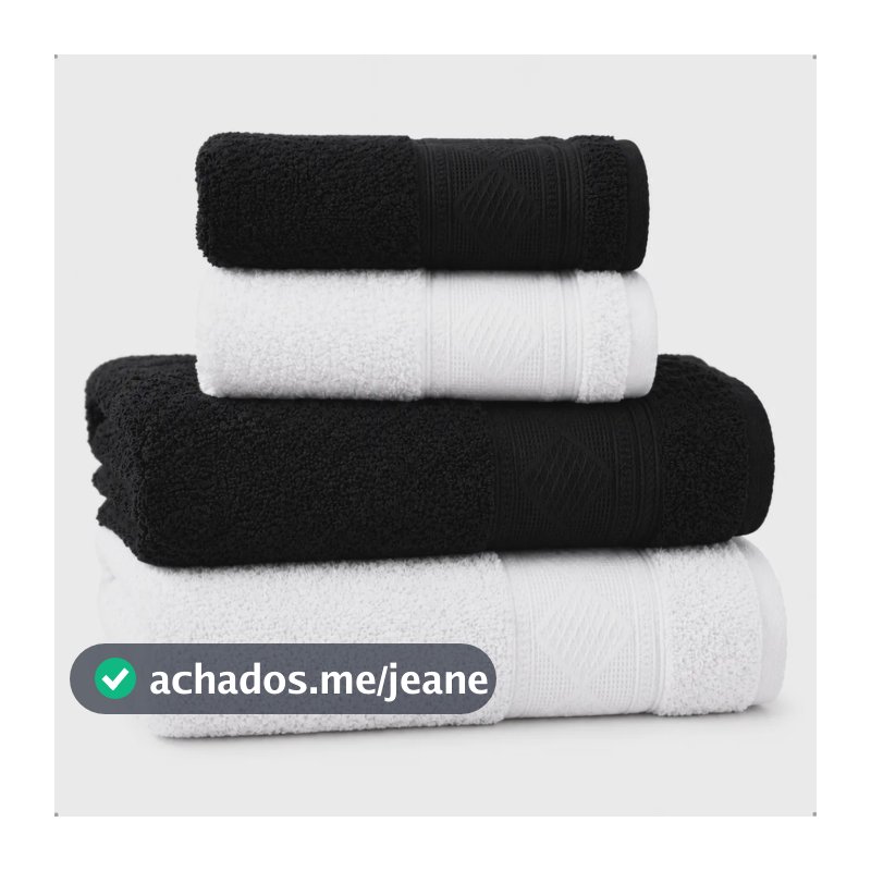 Kit 4 Peças 2 Toalhas Banhão E 2 Rosto 400g/m2 100% Algodão Branco E Preto Liso