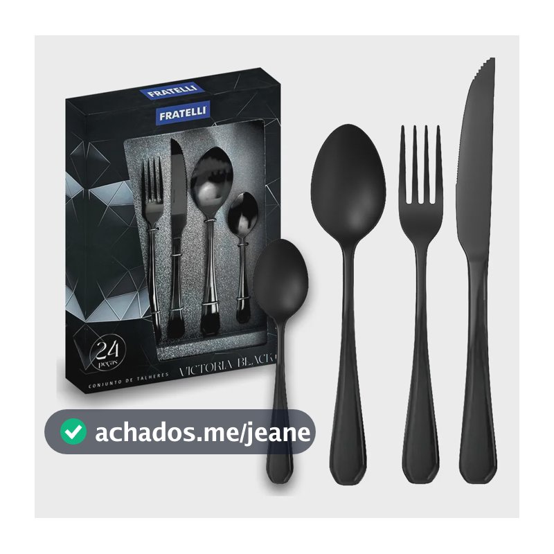 Jogo Talheres Victoria 24 Peças Inox Preto Faqueiro Mesa