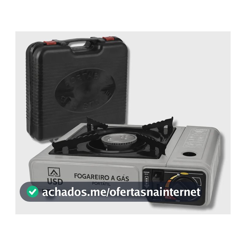 Fogareiro Portátil USD Camping Acendimento Automático Com Maleta Cor Cinza
