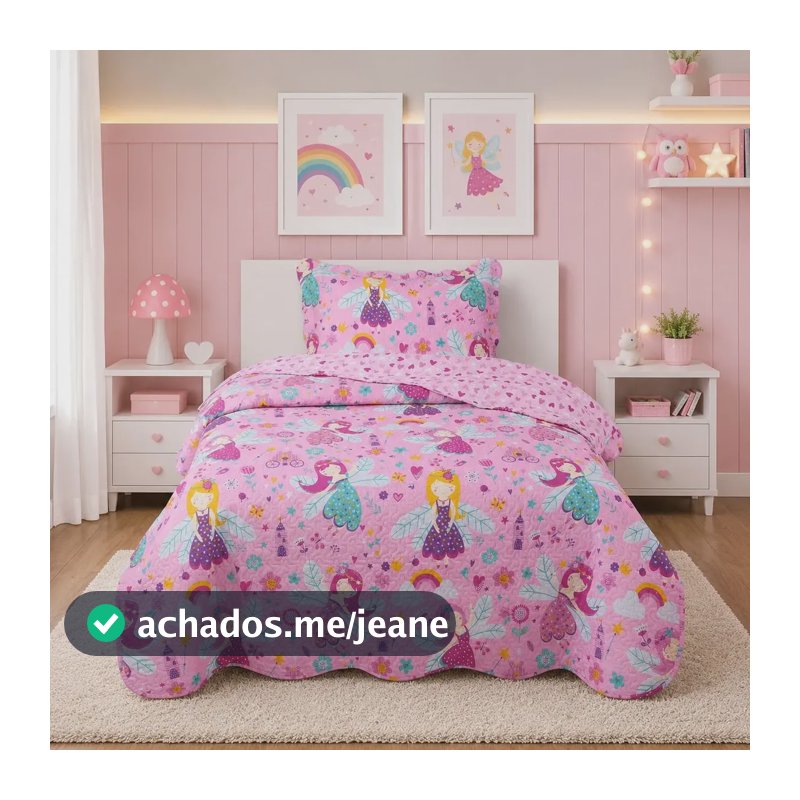 Kit Colcha Infantil Menina Solteiro Dupla Face Micropercal Pink