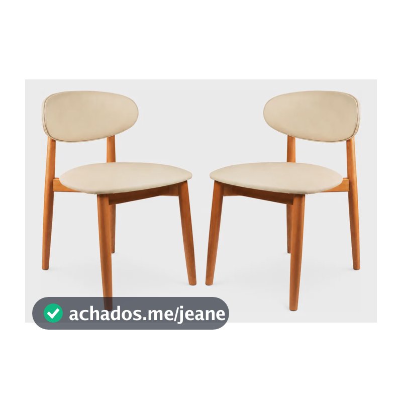 Kit 2 Cadeiras De Jantar Cozinha Madeira Maciça Mille Couro Ecológico Champagne Palha