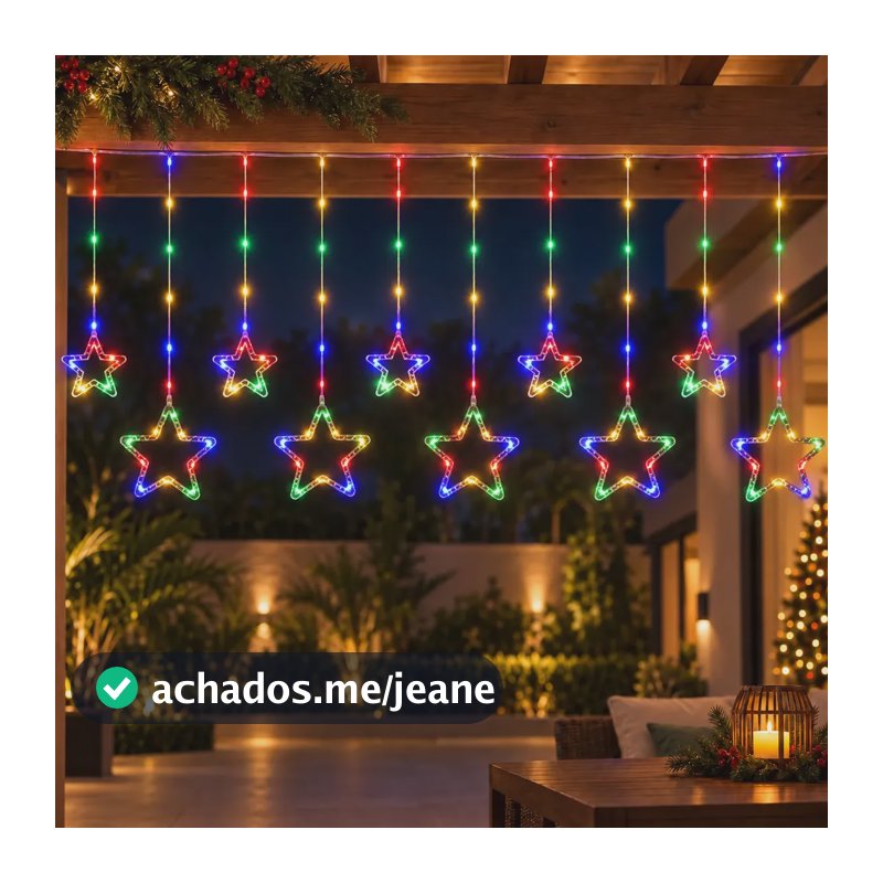 Cascata De Natal Estrelas Bivolt Leds Com 8 Funções Em Cores Estrelas - Luz Colorida 127/220v