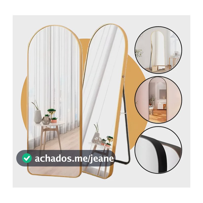 Espelho De Chão Corpo Inteiro Vitral Com Moldura E Suporte Dourado Decoração Estilo Luxo Hxrd