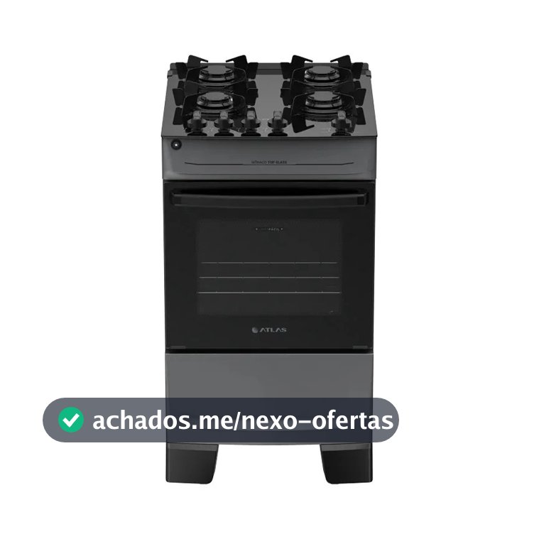 Fogão 4 Bocas Atlas Mônaco Top Glass Automático Mesa De Vidro Titanium
