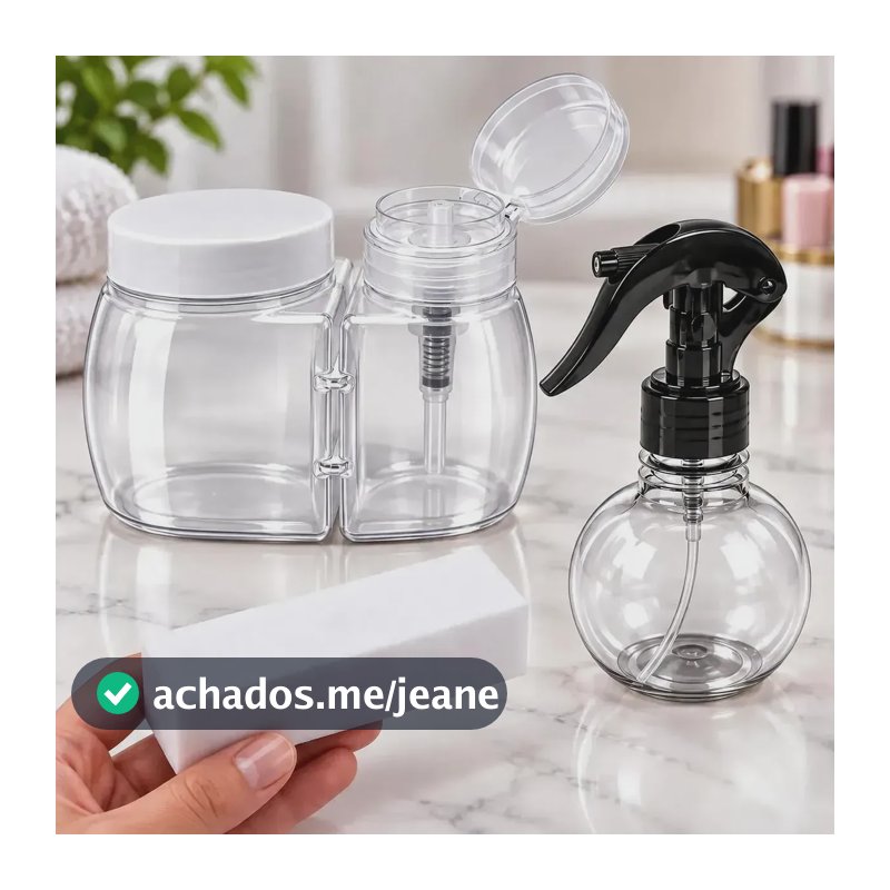 Dosador Acetona C/ Porta Algodão + Bolinha 180ml + Cubo