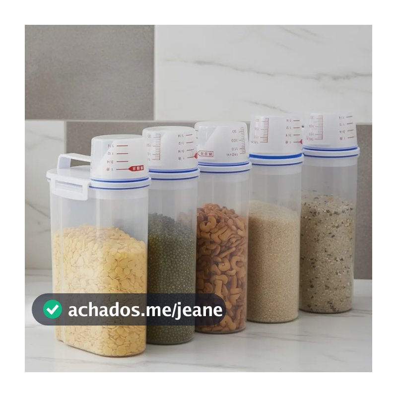 Conjunto 5 Potes Herméticos 2l Multiuso Dispenser De Armazenamento De Grãos Cereais Ração Sabão Com Copo Medidor E Bico Dosador Com Travas