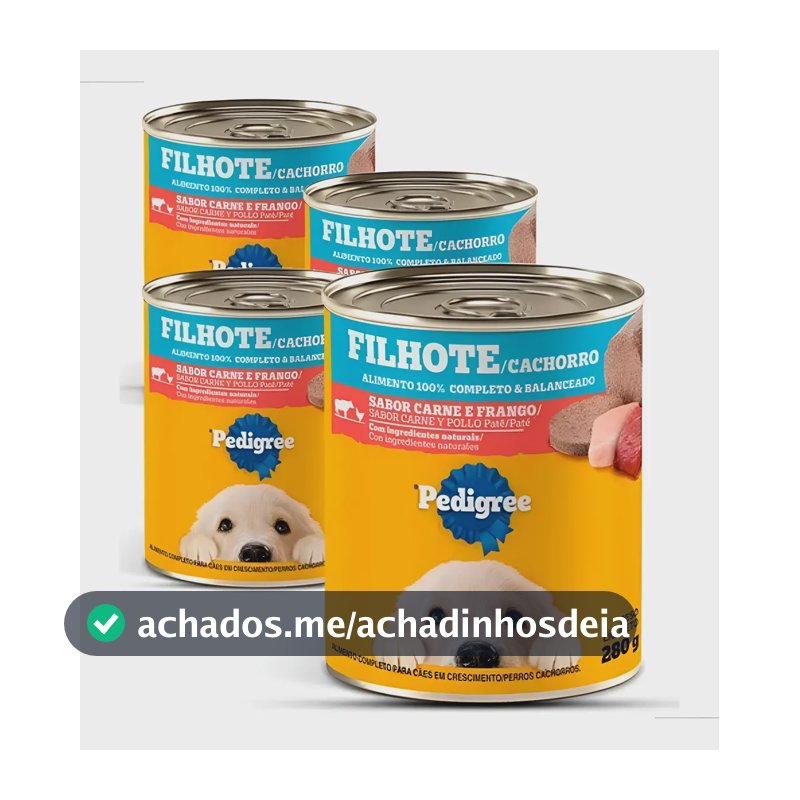 Kit 4 Latas Pedigree Patê Cães Filhotes Carne E Frango 280g