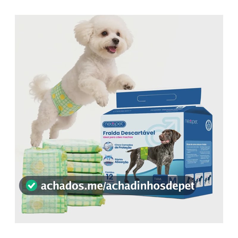 Newpet Fralda Descartável P/ Cão Macho 12u - Absorção 3x Maior, Antiderrapante, Indicador De Umidade, Anti Vazamento, M