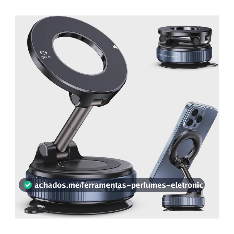 Suporte Celular Carro Magnético Rotativo 360° Dobrável Ventosa Eletro Mex Preto
