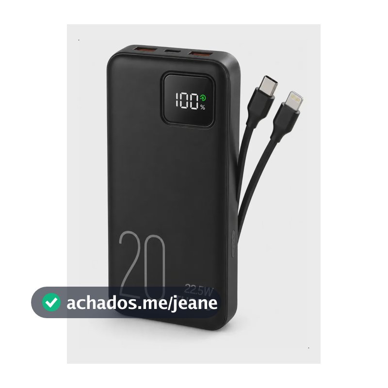 Power Bank 20000mah 22,5w Turbo Carregador Portátil Com Display Digital Bateria Externa Usb-c Para Celular Tablet Android Ios Carregamento Rápido Alta Capacidade Proteções Elétricas Brasiliana Tech