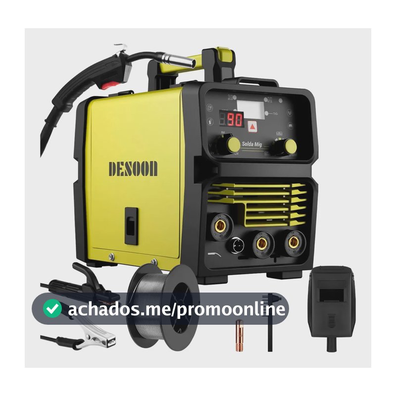 Máquina de Solda 3 em 1 DESOON 120A, Inversora MIG MMA TIG Sem Gás, Com Máscara e Arame