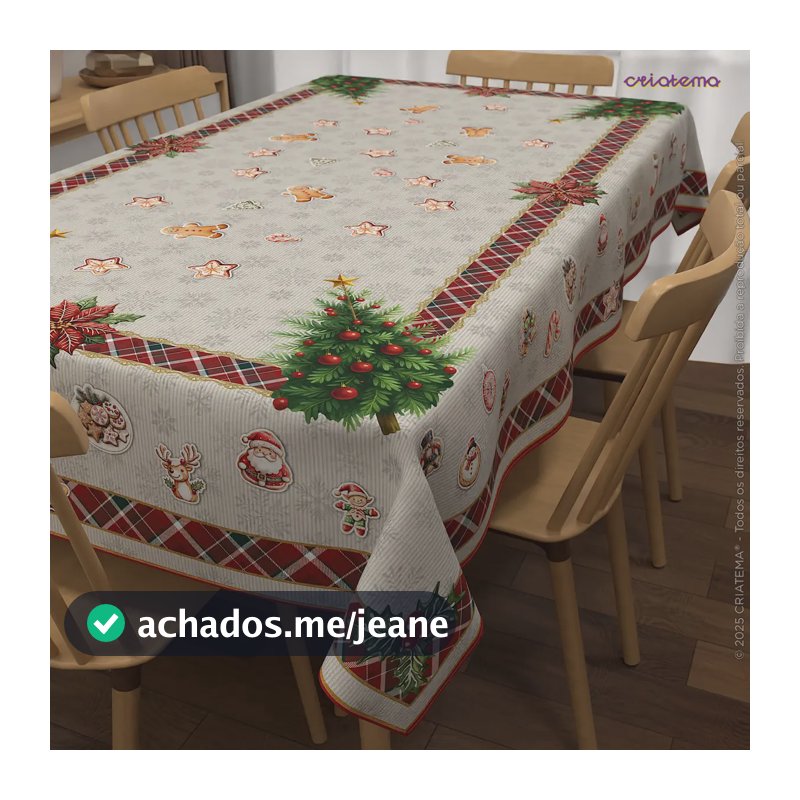 Toalha De Mesa Natal Retangular Para Ceia 6 Lugares Oxford 1,40×2,10m