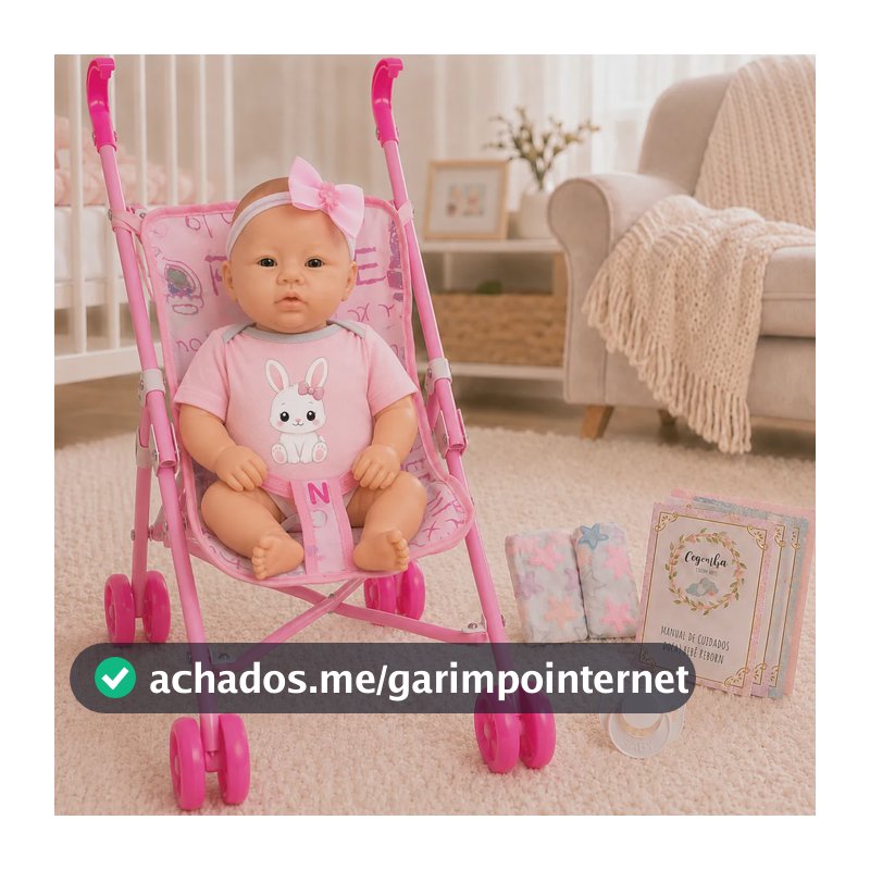Boneca Bebê Reborn Abigail Com Carrinho Rosa E Acessórios