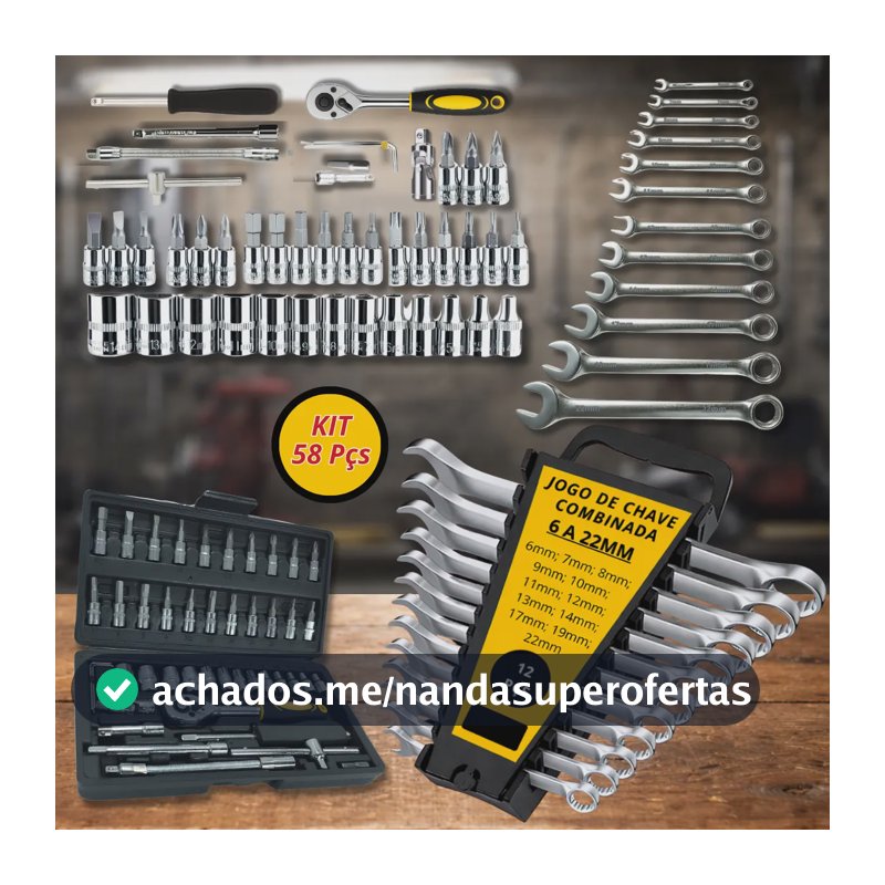Kit Ferramentas Chaves Combinadas Jogo De Chave Soquete Jogo Completo 58 Peças Ferramentas Profissional