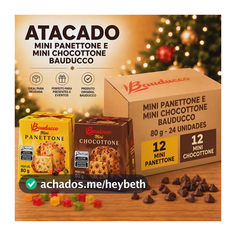 Atacado Kit 24 Mini Chocottone Bauducco 80g Natal Panetone 12 Chocottone E 12 Panettone