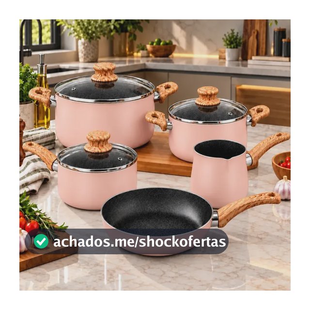 Jogo De Panelas 5 Peças Antiaderente Cerâmica Caçarolas Luxo Rosa