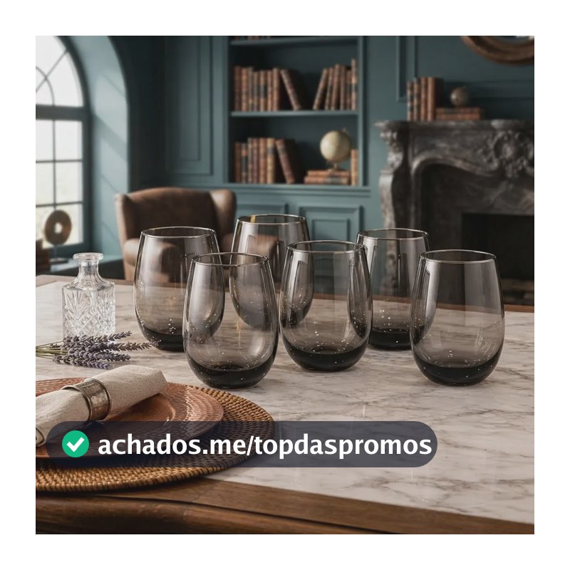 Jogo 6 Copos Long Drink Aruba 465ml Vidro Cinza Fumê Cinza Fumê