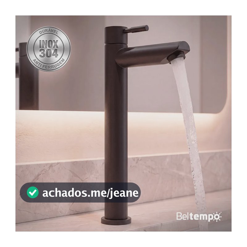 Torneira Para Banheiro De Mesa Bica Alta 1/4 De Volta Aço Inox 304 Preta Fosca Elegance Beltempo